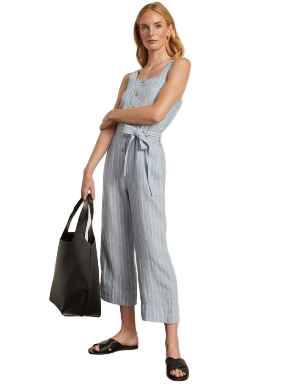 Everlane Linen Jumpsuit Light Blue White Stripe Size 6